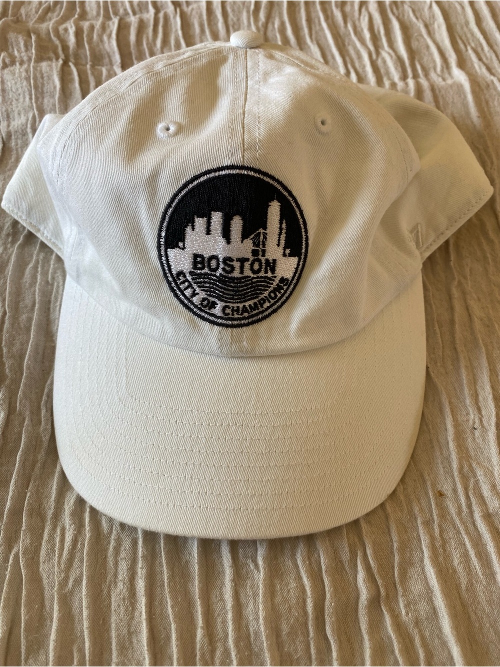 47 White Baseball Cap with Black Stitching and Skyline Patch